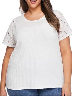 🔥10 for $100🔥 NWT Lane Bryant white short sleeve ribbed tee eyelet
